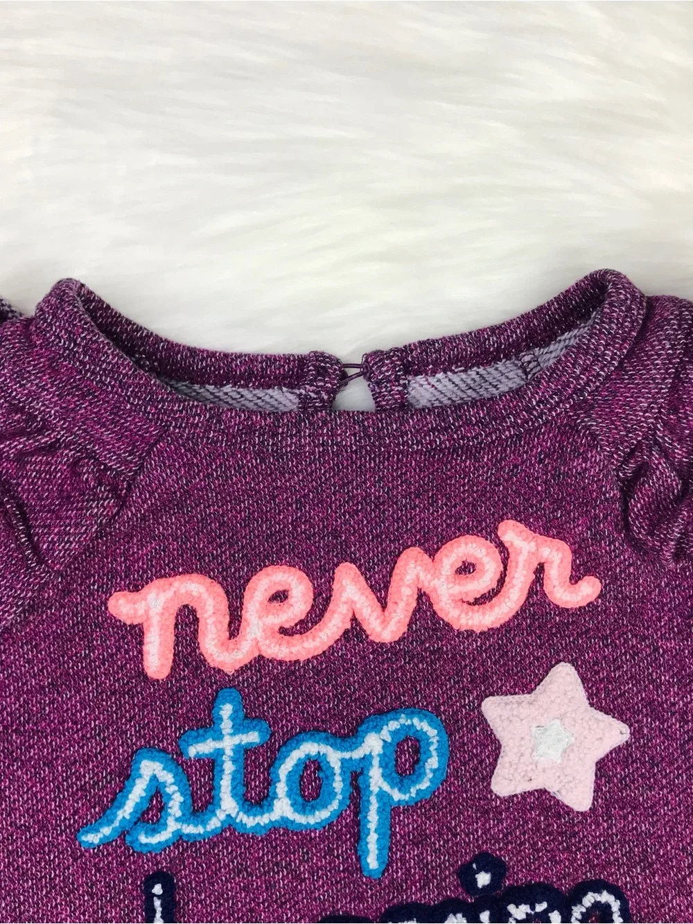 Cat & Jack Toddler Girls Purple Ruffle Never Stop Dreaming Sweatshirt 2T